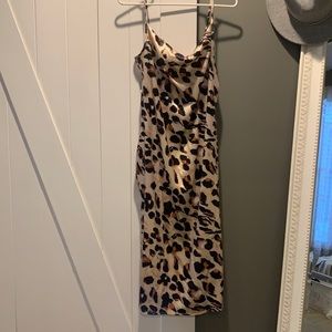 Cheetah Cowl Neck Silky Maxi Dress